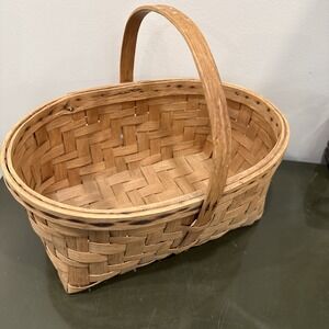 Primitive Old 1950's Ash Split Farmhouse Berry Egg Gathering Basket 10 X 6 X 5
